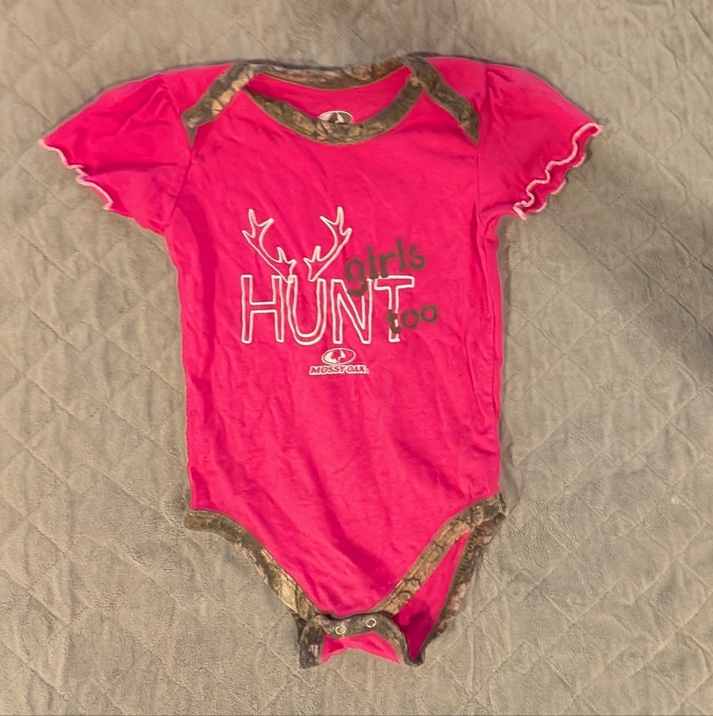 Mossy Oak 18M  Hot Pink and Brown Girls Hunt Too Bodysuit